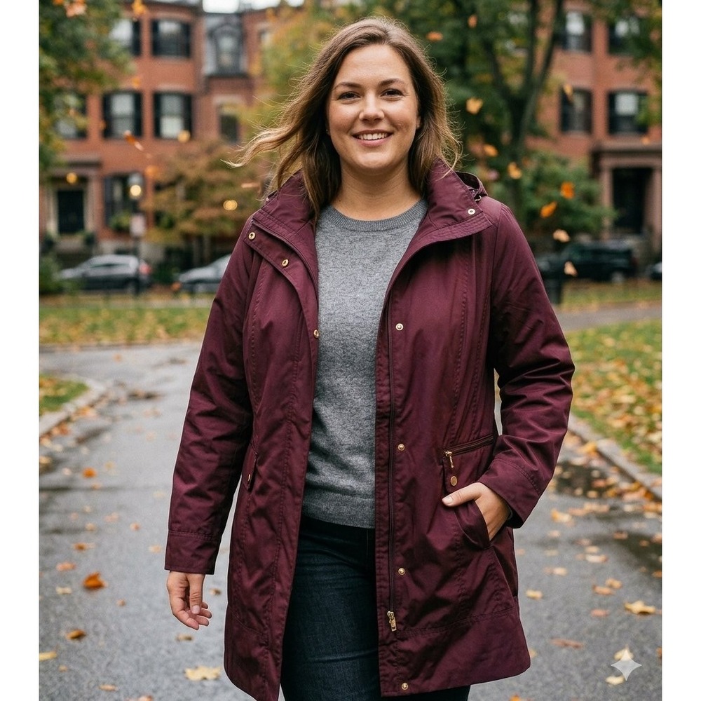 Cole Haan Signature Packable Hooded Rain Jacket Plus 2X Plum Purple Minimalist